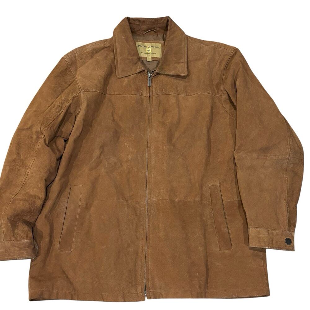 Vintage Suede Bomber Jacket Tan Lined Measures XL [Tagged L] Boston Harbour